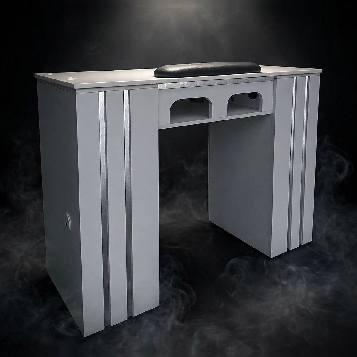 Nail Table TDL with Dual Dryer Holes - Solid Gray / Aluminum Lines