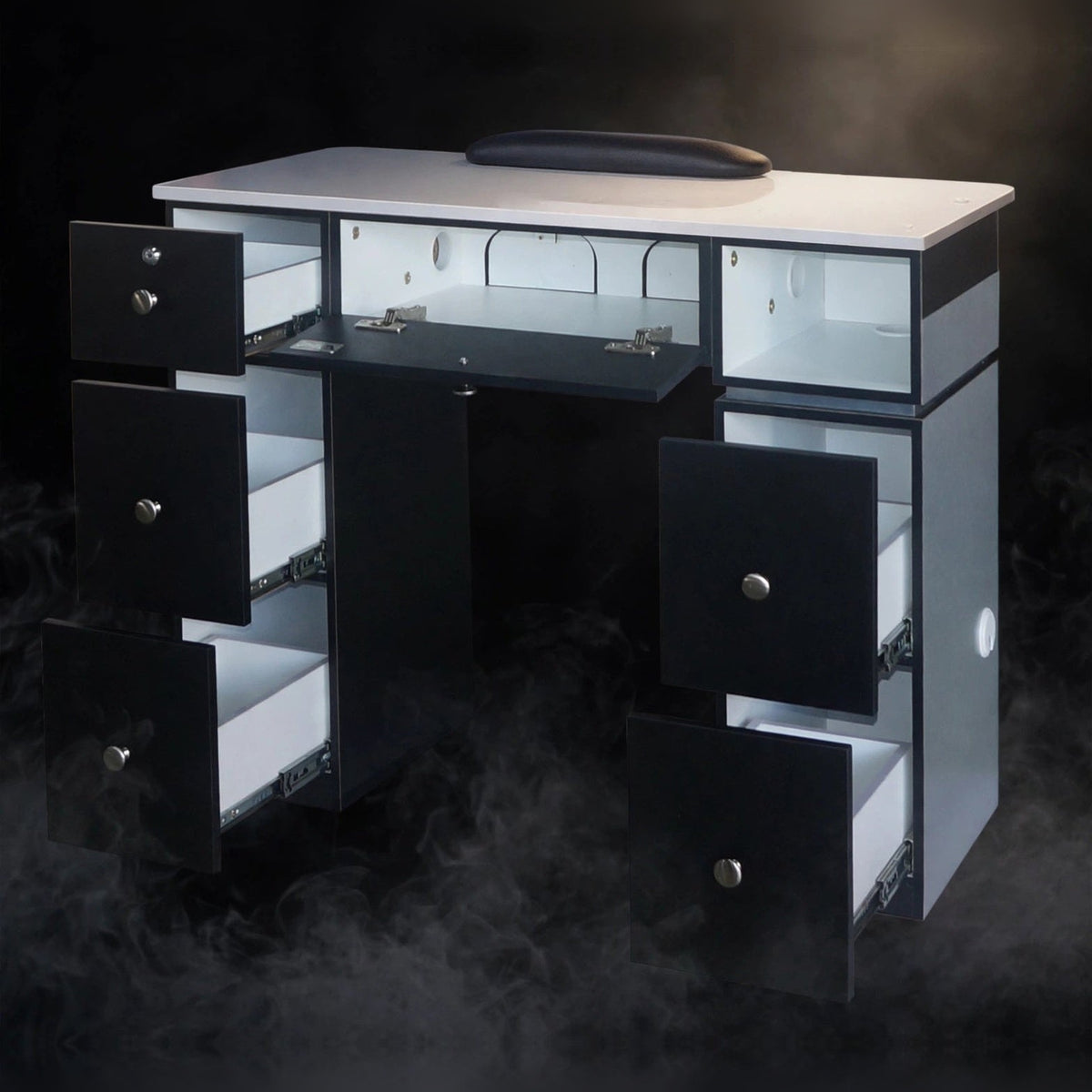 Nail Table T07 with Dual Dryer Holes - Black / Aluminum