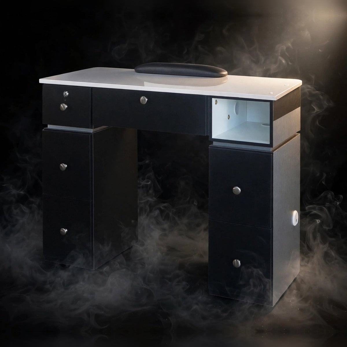 Nail Table T07 with Dual Dryer Holes - Black / Aluminum