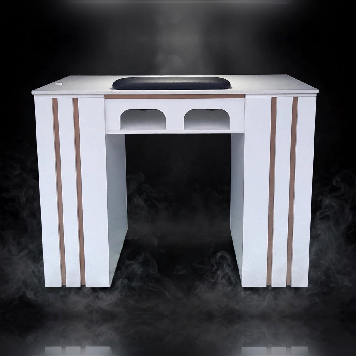 Nail Table TDL with Dual Dryer Holes - White / Copper Lines