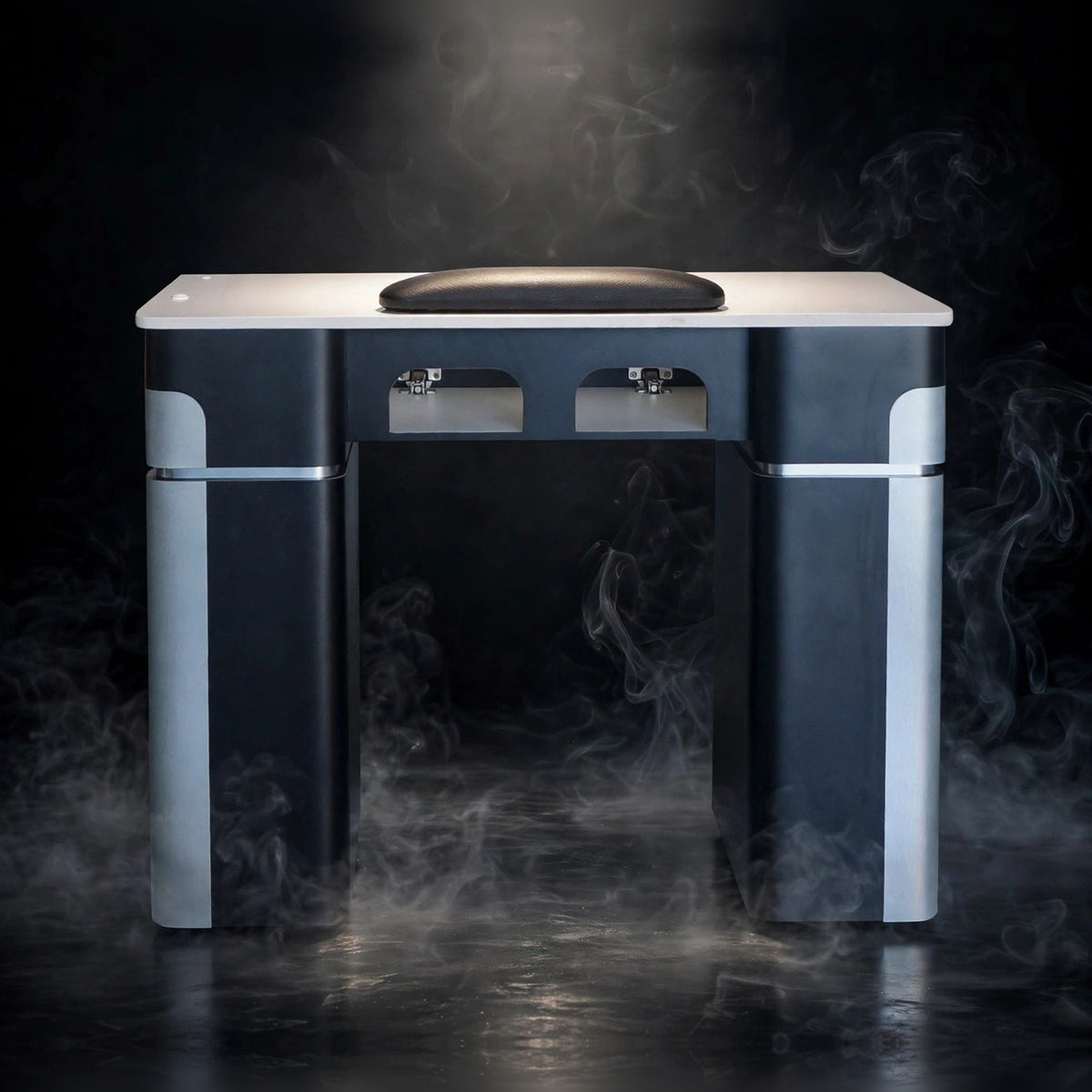 Nail Table T07 with Dual Dryer Holes - Black / Aluminum