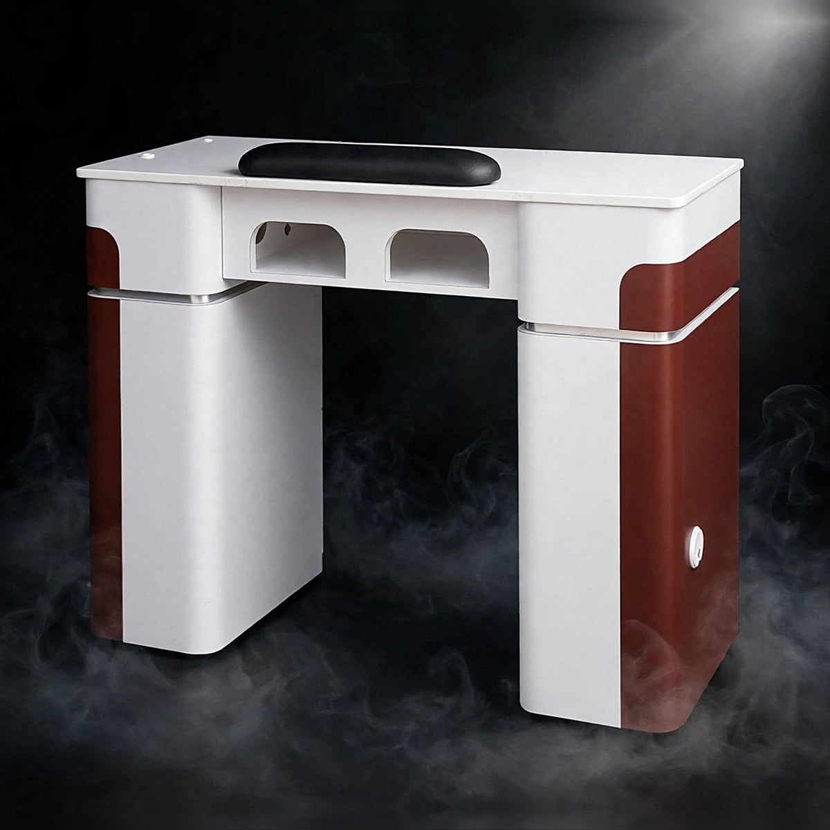 Nail Table T07 with Dual Dryer Holes - White / Burgundy