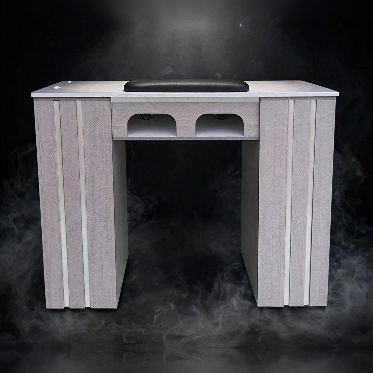 Nail Table TDL with Dual Dryer Holes - Weathered Gray / Aluminum Lines