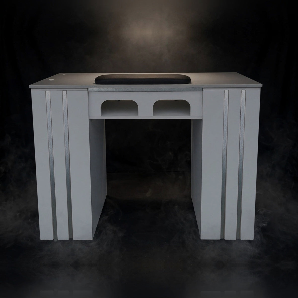 Nail Table TDL with Dual Dryer Holes - Solid Gray / Aluminum Lines