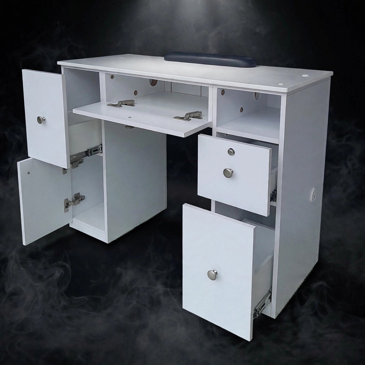 Nail Table TDL with Dual Dryer Holes - White / Copper Lines