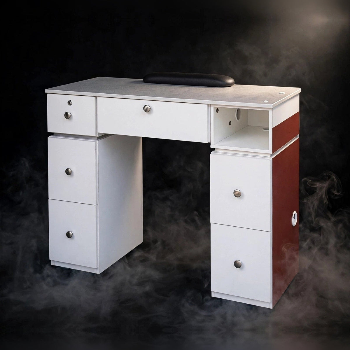 Nail Table T07 with Dual Dryer Holes - White / Burgundy