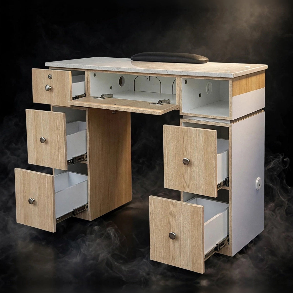 Nail Table T07 with Dual Dryer Holes - Ashwood / White
