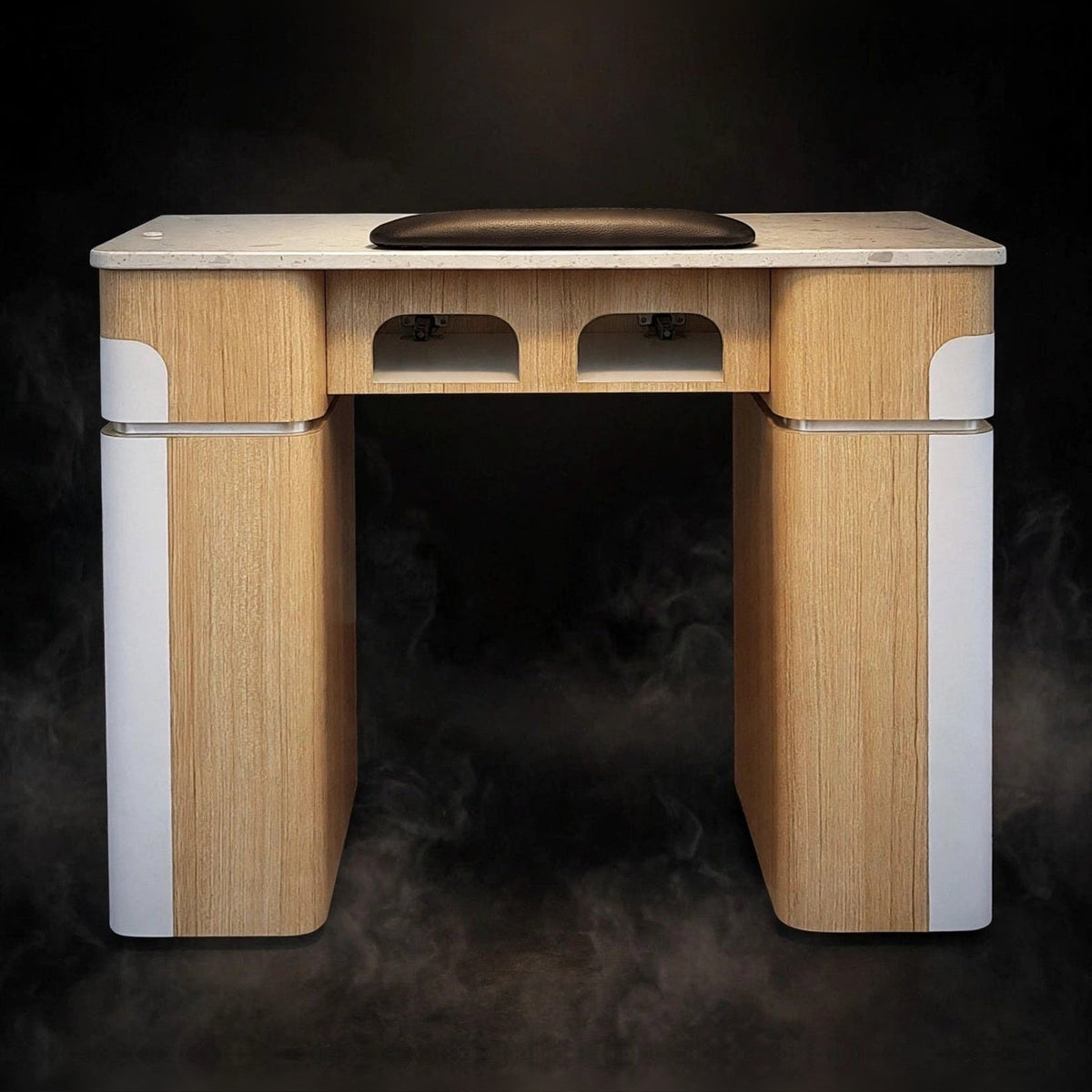 Nail Table T07 with Dual Dryer Holes - Ashwood / White