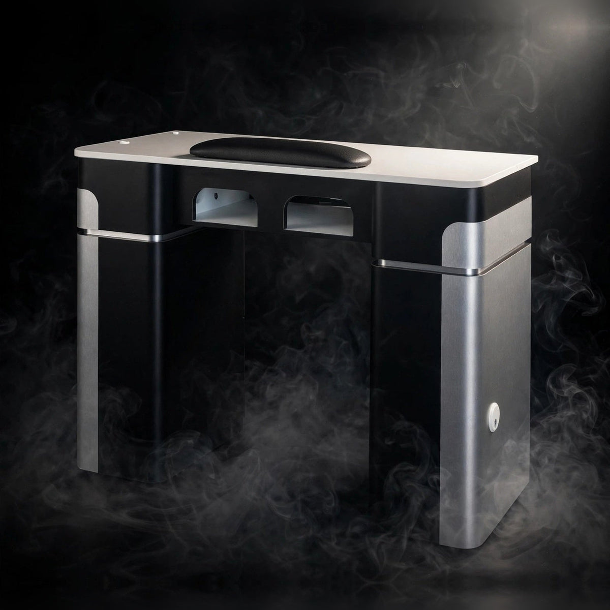 Nail Table T07 with Dual Dryer Holes - Black / Aluminum