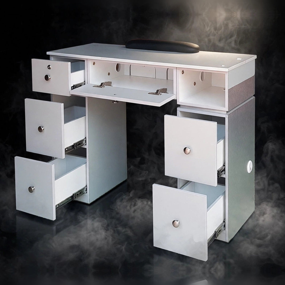 Nail Table T07 with Dual Dryer Holes - Light Gray / Aluminum
