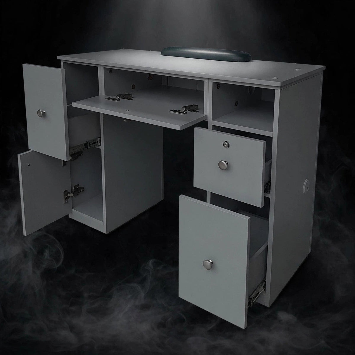 Nail Table TDL with Dual Dryer Holes - Solid Gray / Aluminum Lines