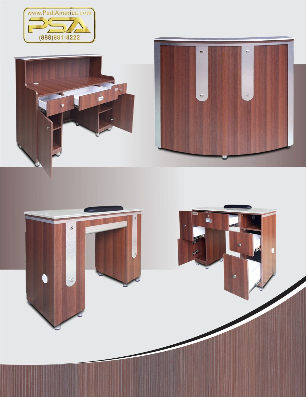 Reception Desk CLV - Silver Lines Brown/Aluminum