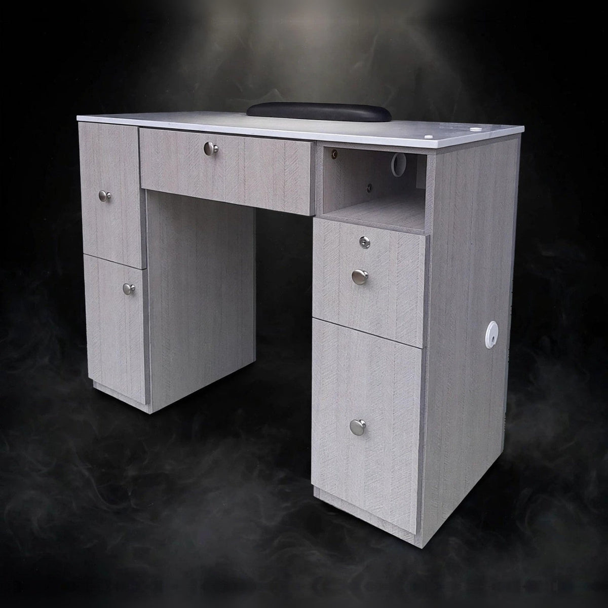 Nail Table TDL with Dual Dryer Holes - Weathered Gray / Aluminum Lines