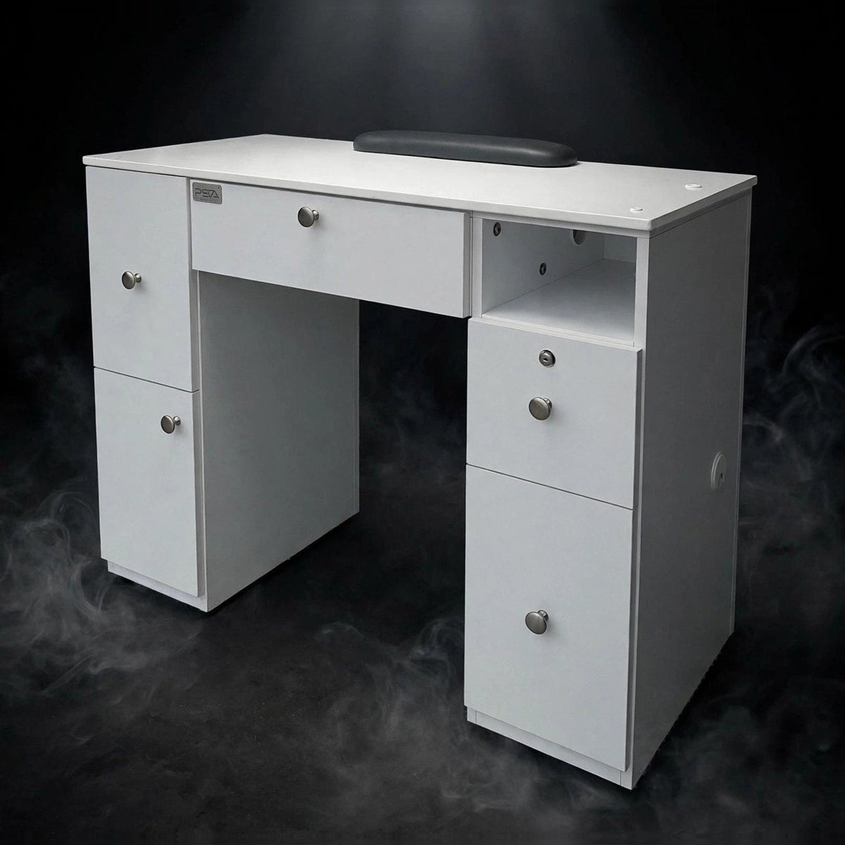 Nail Table TDL with Dual Dryer Holes - Solid Gray / Aluminum Lines