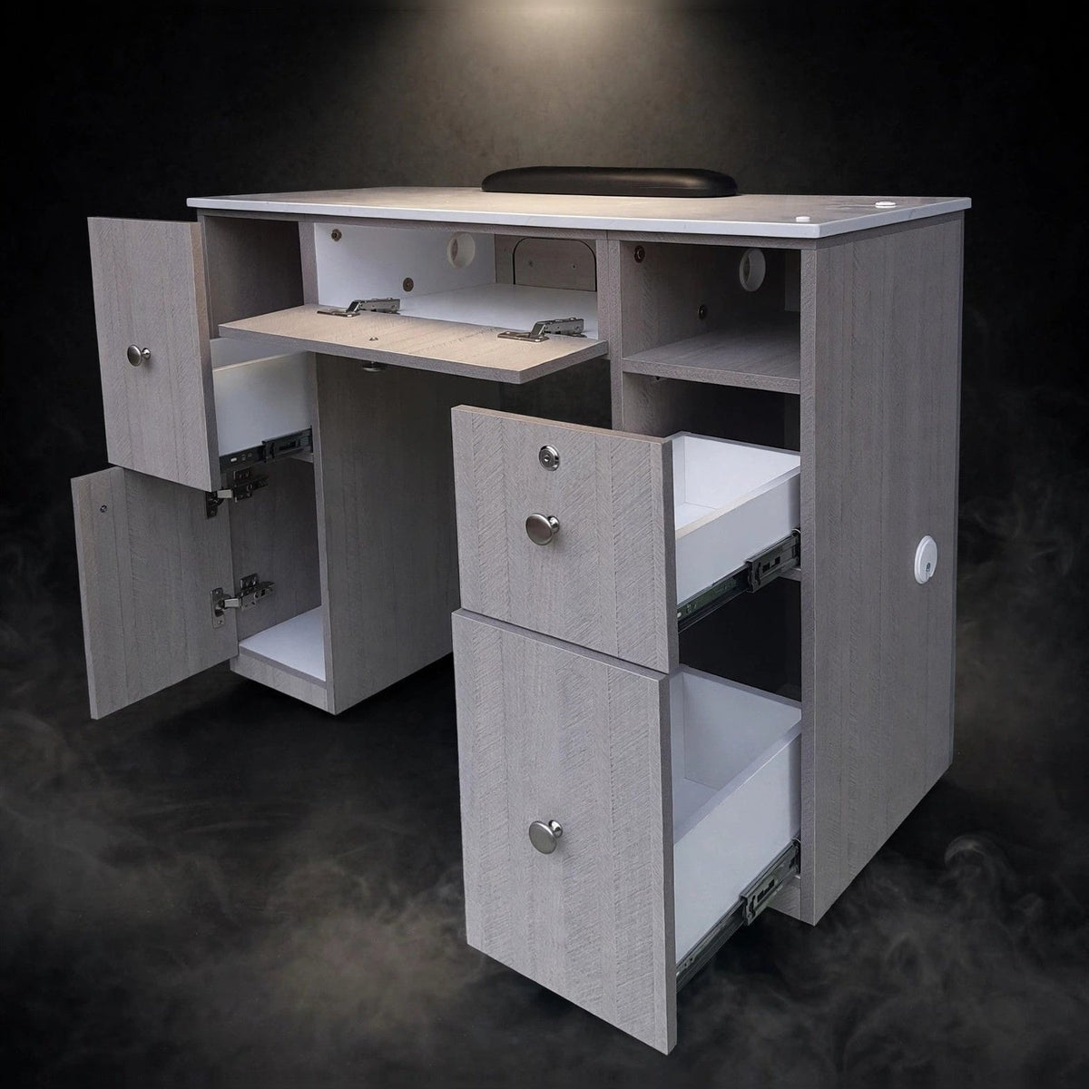 Nail Table TDL with Dual Dryer Holes - Weathered Gray / Aluminum Lines