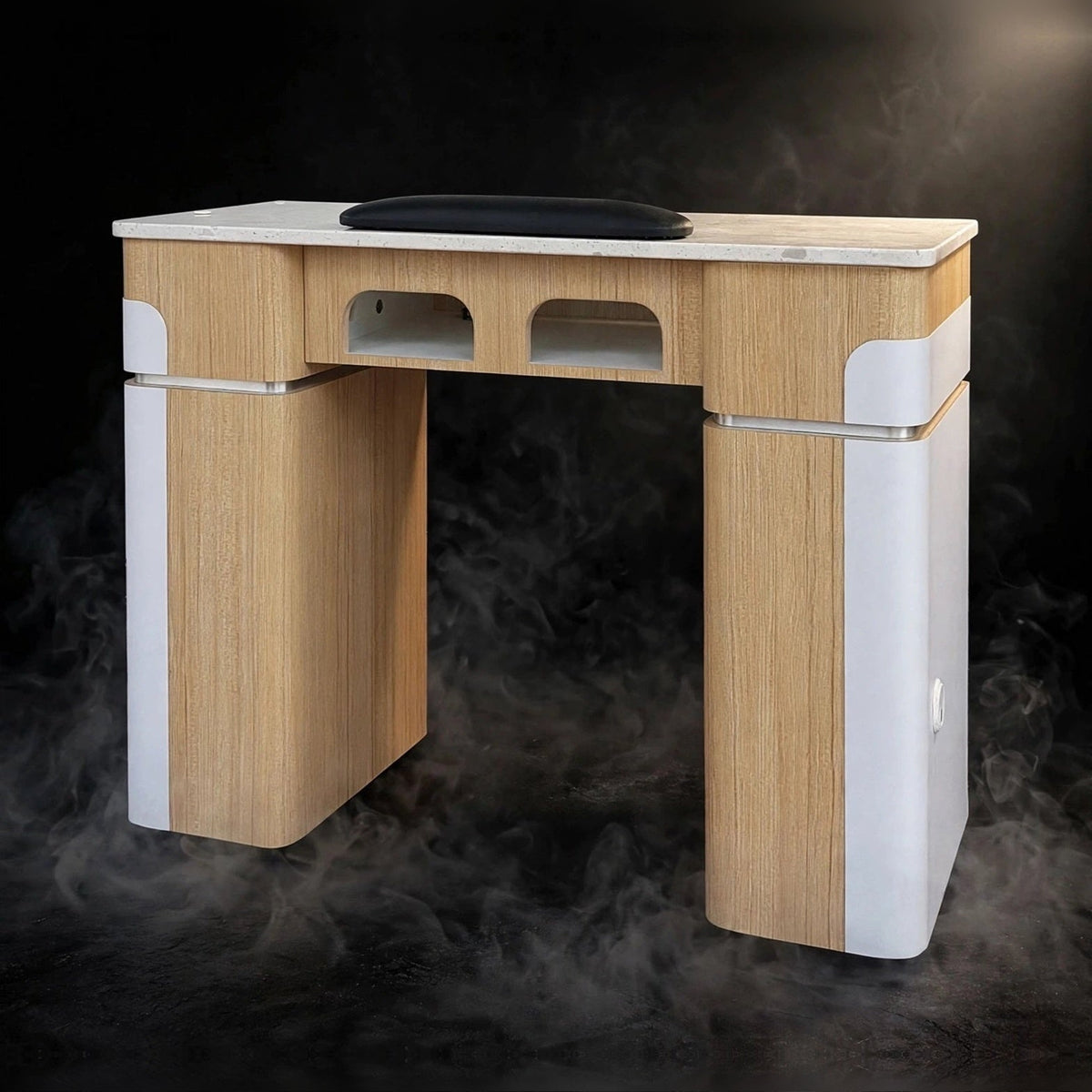 Nail Table T07 with Dual Dryer Holes - Ashwood / White