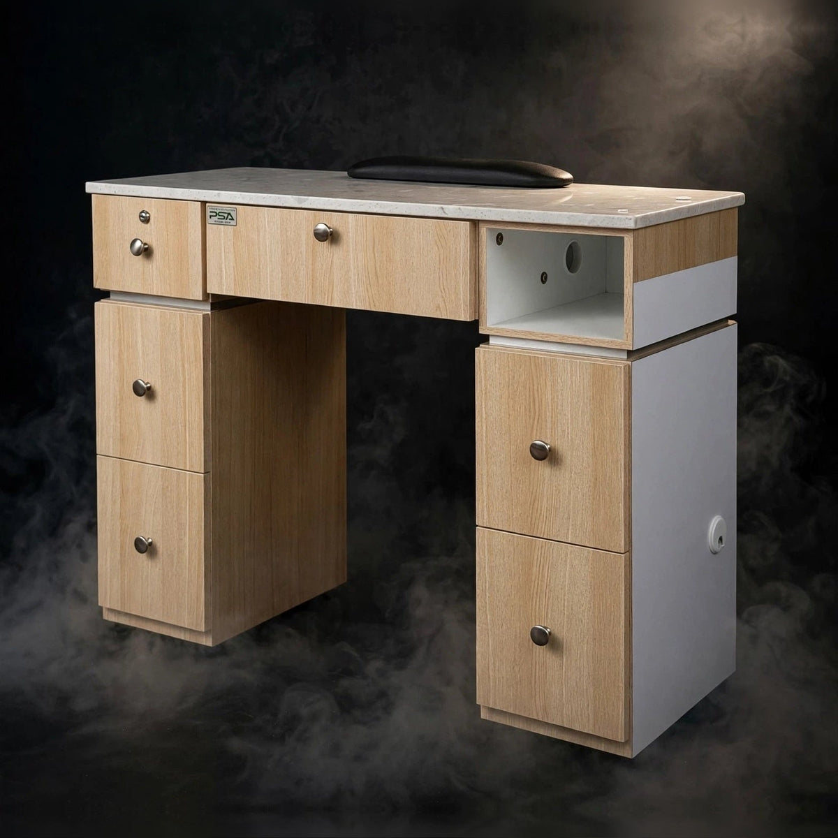 Nail Table T07 with Dual Dryer Holes - Ashwood / White